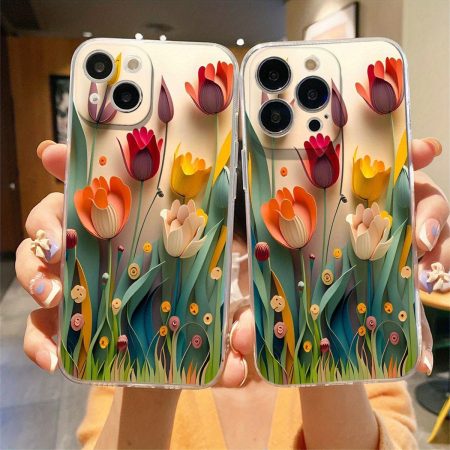 Creative 3D Art Flowers Pattern Transparent Phone Case Print Case for iPhone 16 15 14 13 12 11 XS XR X 8 7 6 6S Plus Pro Max
