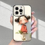 Newly Designed Cute Little Girl Pattern Phone Case, Trendy And Comfortable with a Frosted Texture, Anti-Fingerprint, Full Lens Protection, Shockproof And Drop-Resistant, Suitable for The Entire Series of Iphone 16/15/14/13/12/11/X/XR/XS/8/7/SE Mini Plus P