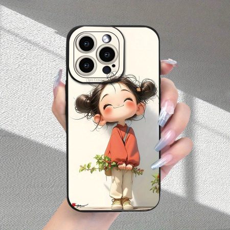 Newly Designed Cute Little Girl Pattern Phone Case, Trendy And Comfortable with a Frosted Texture, Anti-Fingerprint, Full Lens Protection, Shockproof And Drop-Resistant, Suitable for The Entire Series of Iphone 16/15/14/13/12/11/X/XR/XS/8/7/SE Mini Plus P