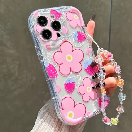Transparent Fashionable Simple Cute Floral Pattern High-Quality Lanyard Phone Case for iPhone 16, 15, 14, 13, 12, 11 Pro Max, 14, 15, 16 Plus, XS, XR, X, 8, 7 Dedicated Protective Back Cover