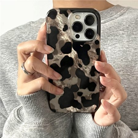 Luxury Retro Cow Pattern Gradient Glitter Tinfoil Pattern Phone Case for iPhone 16 15 13 Pro Max 12 14 Pro Soft Back Cover