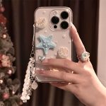 Cute Summer Seastar Shell Pattern Pendant Epoxy Clear Phone Case for iPhone 16 15 14 13 12 11 Pro Max Plus 3D Epoxy Soft Cover Korea Girl Shell